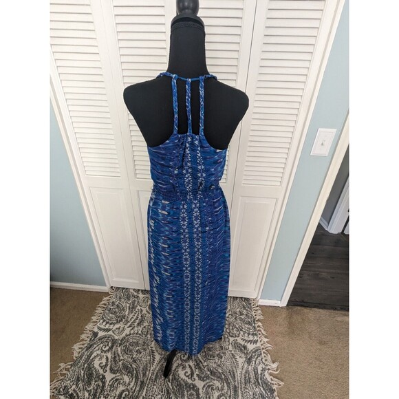 Charlie Jade Dress Womens sz S Sleeveless Maxi Blue Watercolor Faux Wrap Chiffon - Picture 9 of 16